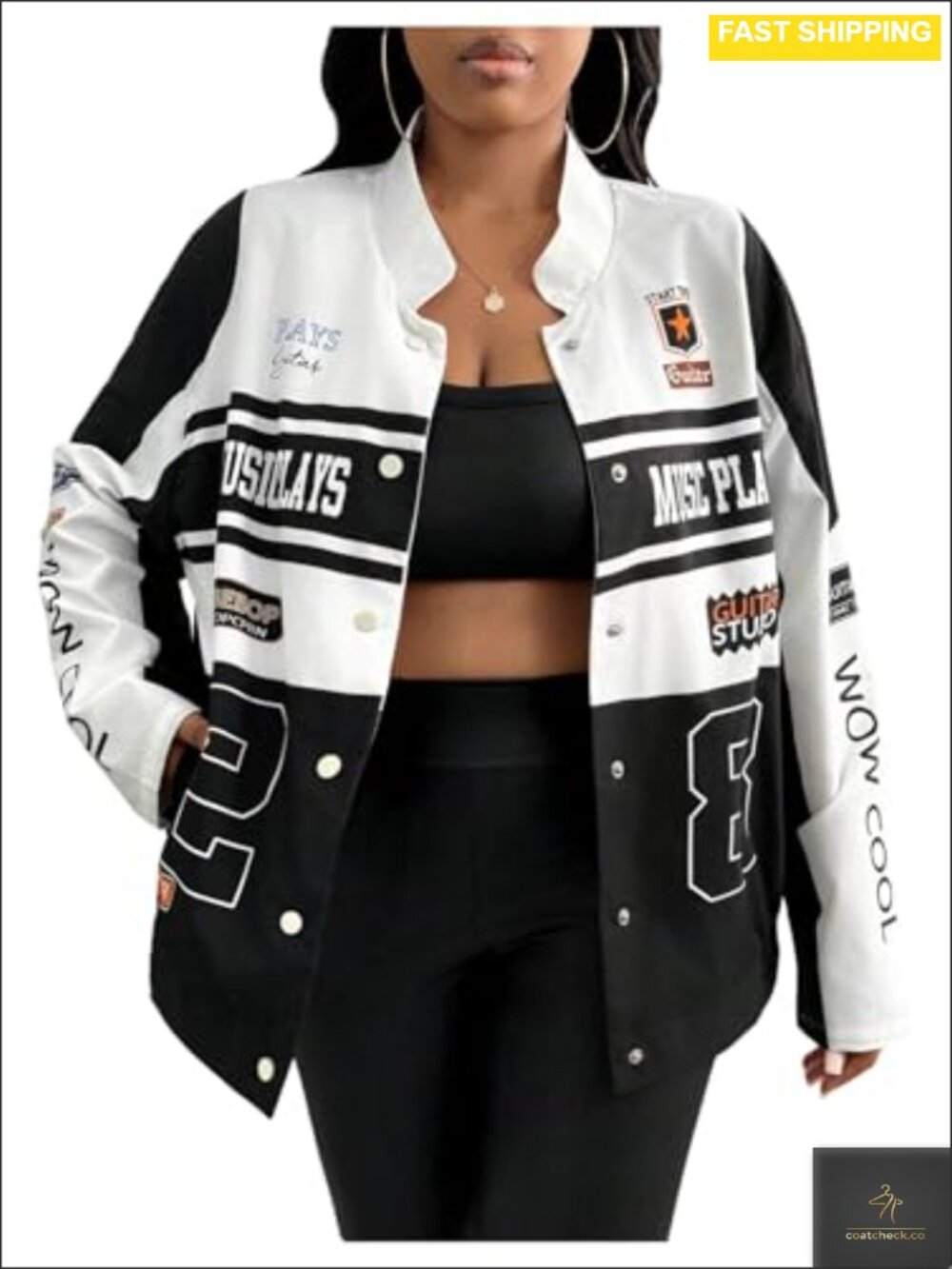 Plus Size Oversized Varsity Bomber Jacket Graphic Print Y2k Racing